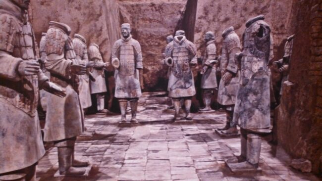 Terracotta Army soldiers in excavation pit