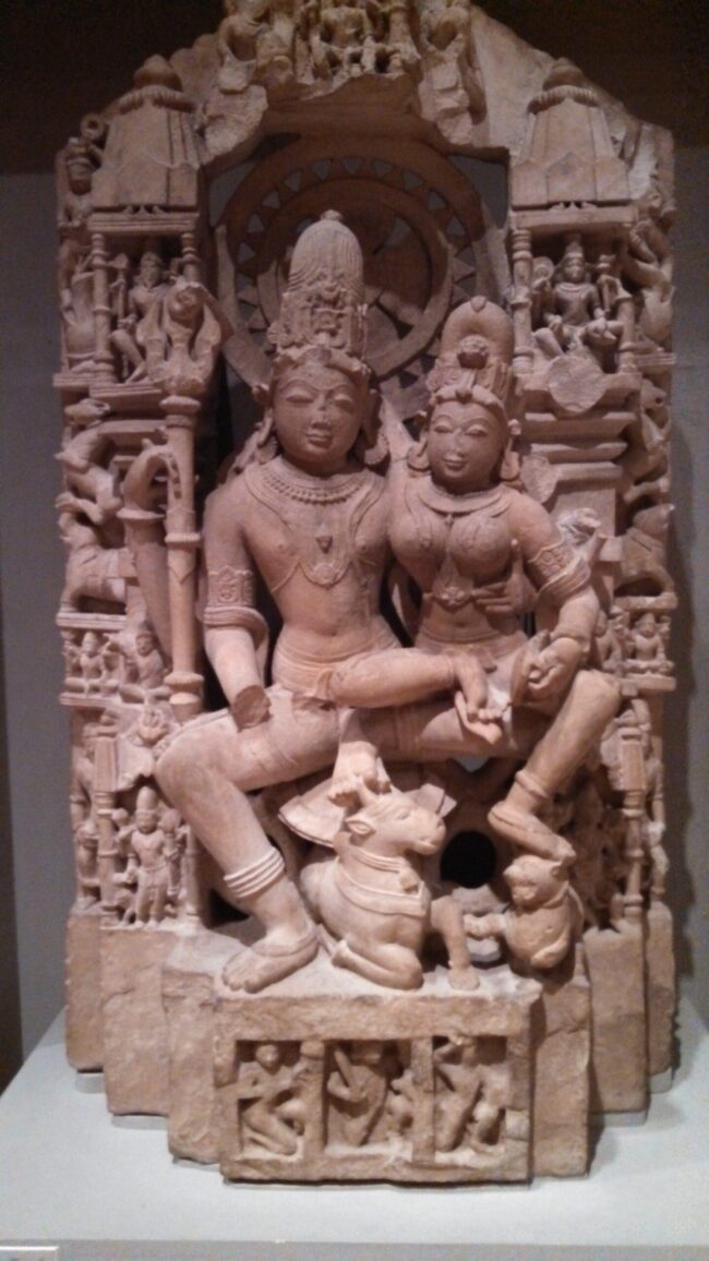 Stone Hindu sculpture of Shiva and Parvati