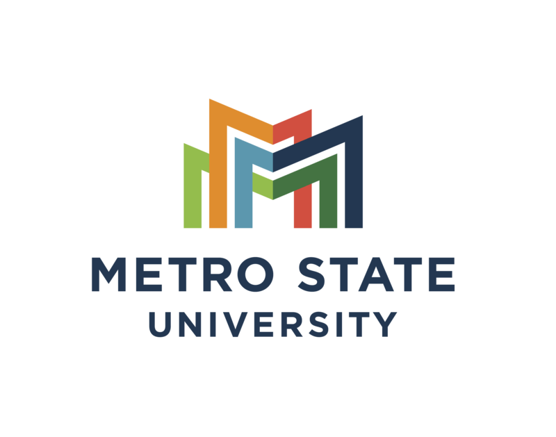 Logo of Metro State University with colorful abstract building shapes.