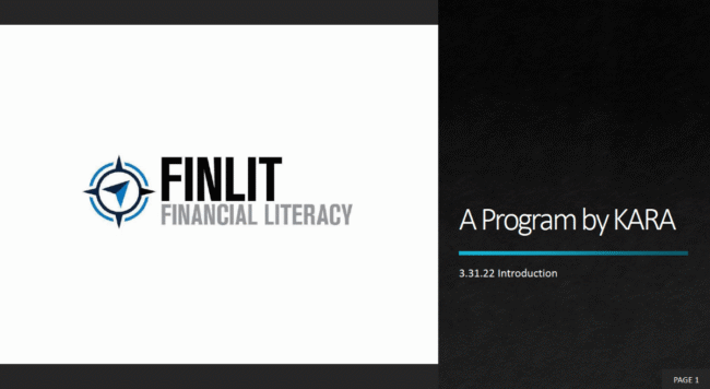 Logo of Finlit Financial Literacy with program details by KARA.