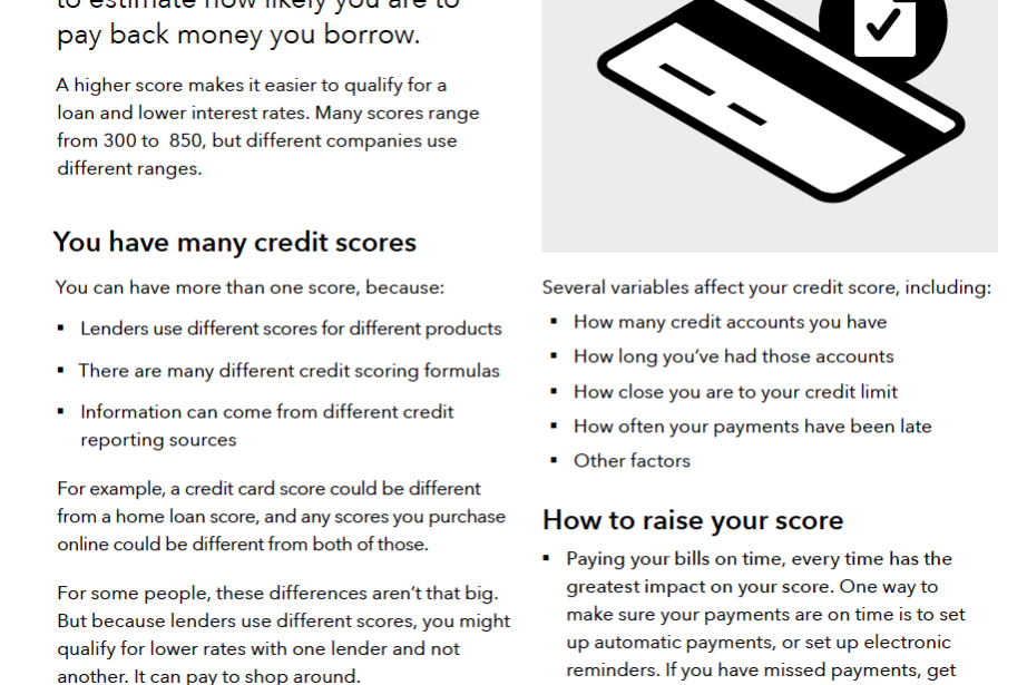 Informative flyer explaining credit scores and access to credit reports.