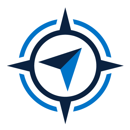 Blue compass icon with a dark blue needle and circular design.